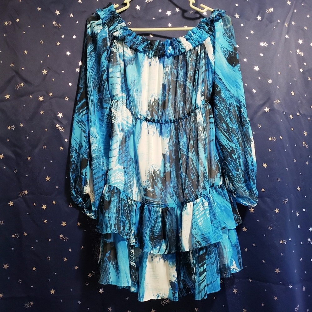 (NWOT) RUFFLE TIERED ABSTRACT DESIGNER DRESS 🎨
